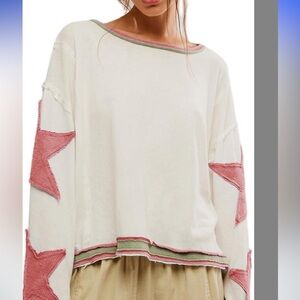 Women's Star Patterned Top - White and Pink
